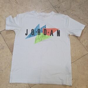 Jordan White Tee with Blue, Red and Lime Graphic